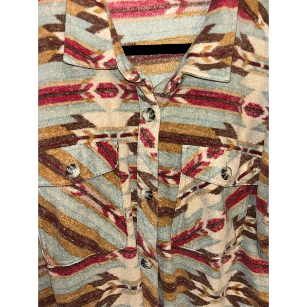 Maurices XL Mixed Pattern Fleece Aztec Shirt Jacket Shacket Cozy Southwestern - Picture 3 of 10